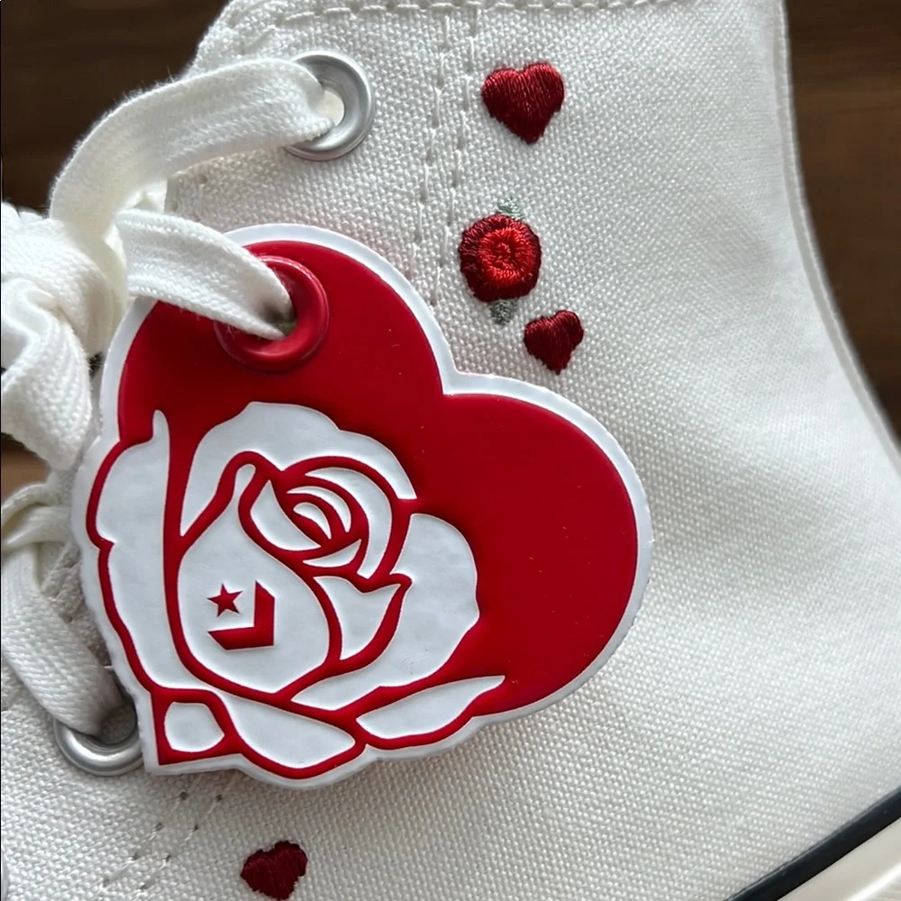 Converse White High-Tops with Red Heart Details